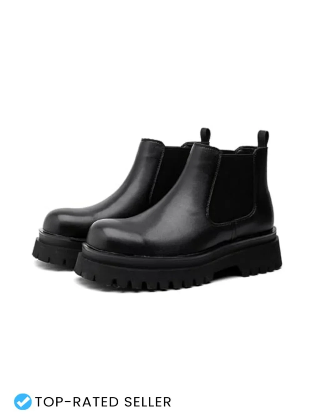 Men's Leather Chelsea Boots Chunky Platform Lug Sole Stretch Ankle Booties